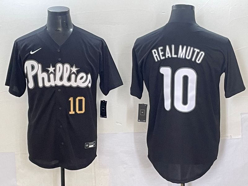 Men 2025 Philadelphia Phillies 10 Realmuto Black Fashion Nike MLB Jersey style 7092